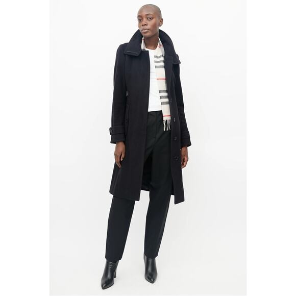 Burberry London Cashmere Virgin Wool Belt Long Winter Pea Coat Black Size 2 - Picture 2 of 11